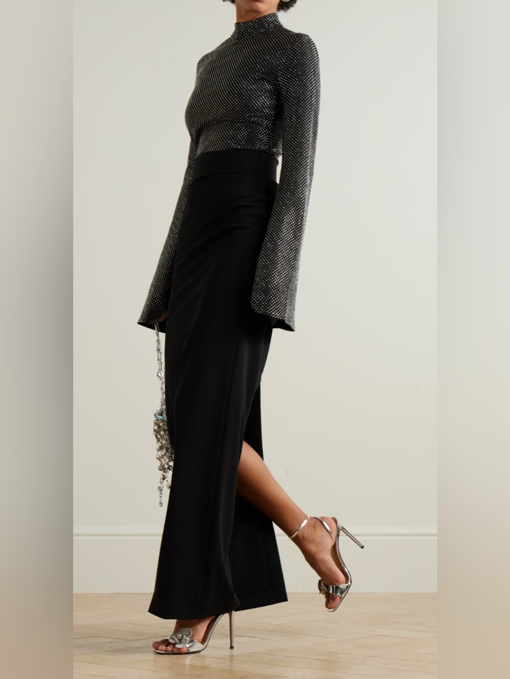 Solace London The Lolo Crystal Maxi Dress in Black